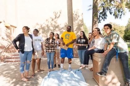 Students gathered in a semi-circle